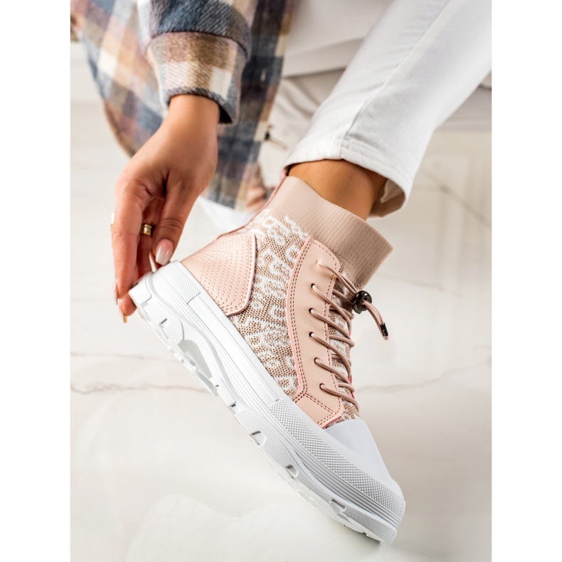 Goodin Fashionable High Sneakers white pink 1