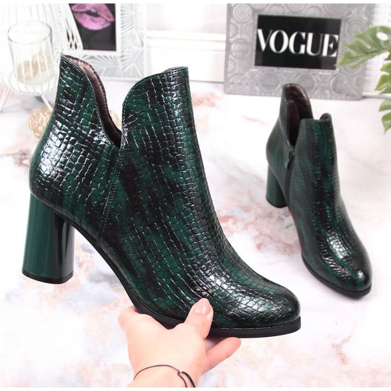 Boots lacquered on the post insulated croco Jezzi W JEZ385B green 1
