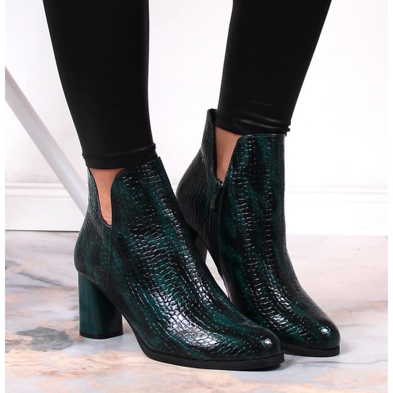 Boots lacquered on the post insulated croco Jezzi W JEZ385B green 2