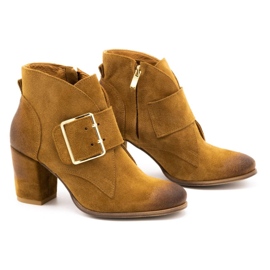 Exquisite Women's suede boots with a high heel buckle 1262EX camel brown 2