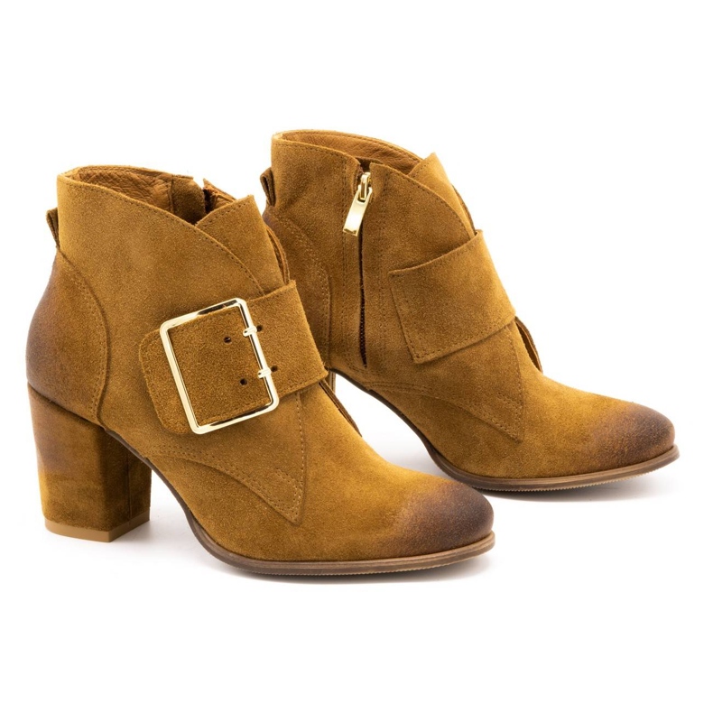 Exquisite Women's suede boots with a high heel buckle 1262EX camel brown 2