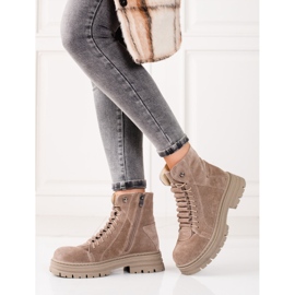 Natural leather beige trappers 1