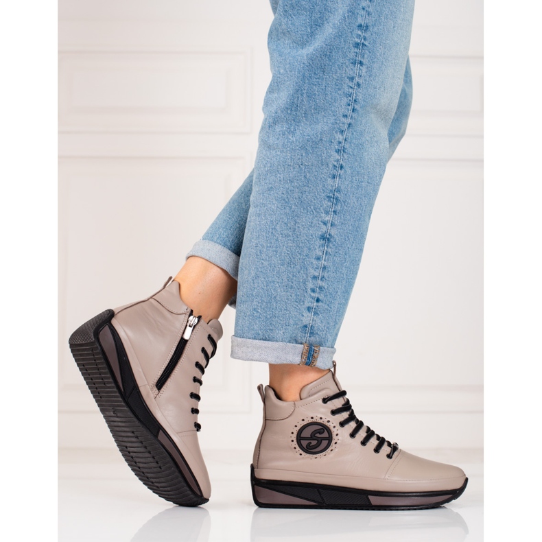 Women's sneakers on the Shelovet platform made of natural leather beige 2
