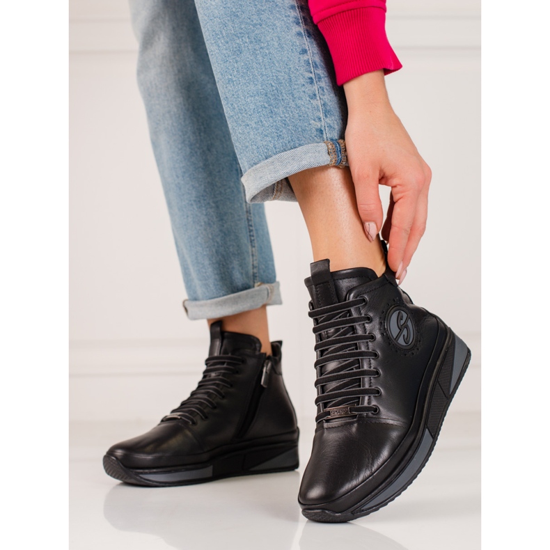 Women's sneakers on the Shelovet platform made of natural leather black 1