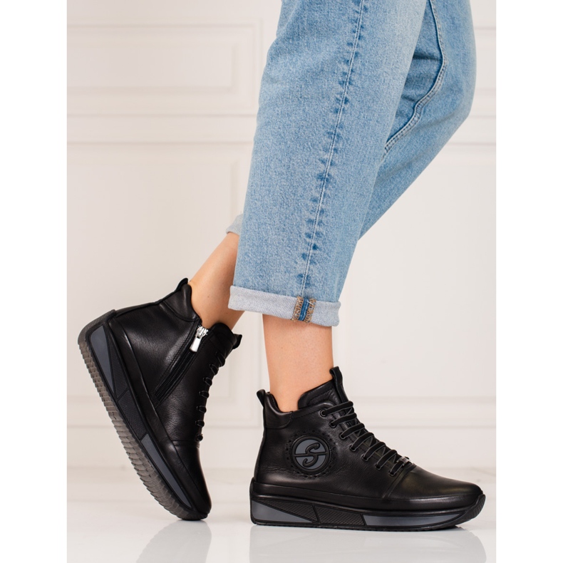 Women's sneakers on the Shelovet platform made of natural leather black 2