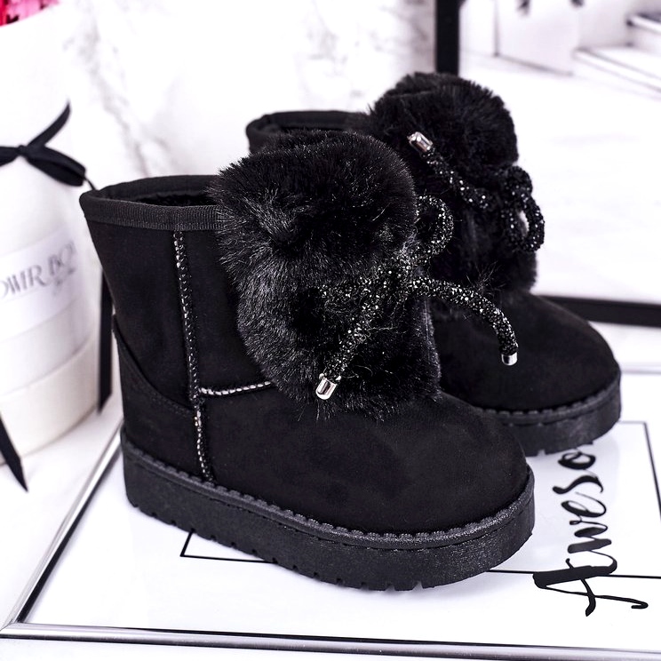 Children's Black Snow Boots with Fur Suede Amelia 1