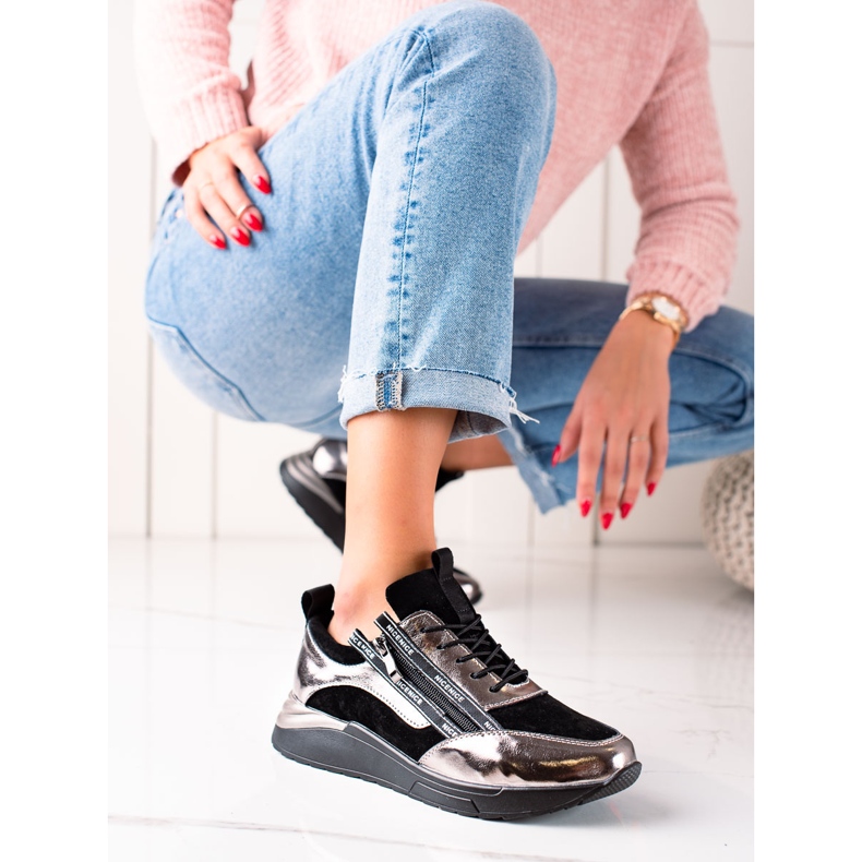 W. Potocki Black and silver sneakers made of Potocki leather golden 1