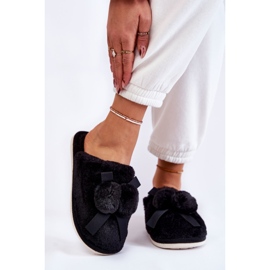 Women's Black Castello Fur Slippers With Pompoms 1