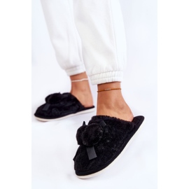 Women's Black Castello Fur Slippers With Pompoms 2