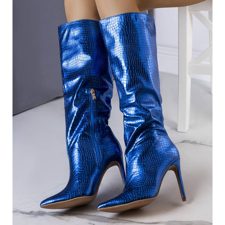 BM Blue metallic boots with a Dinami stiletto heel 2