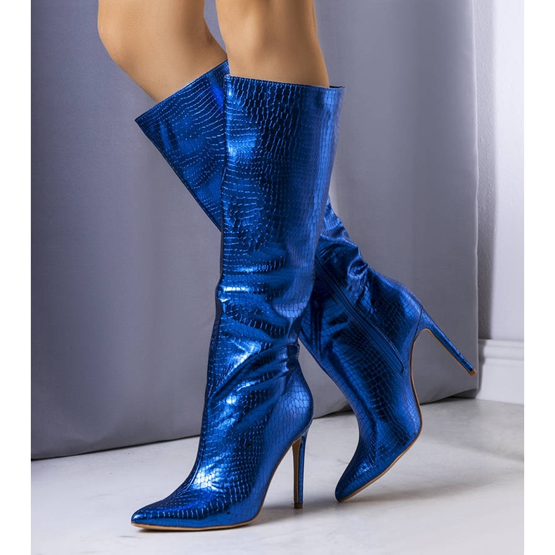 BM Blue metallic boots with a Dinami stiletto heel 1