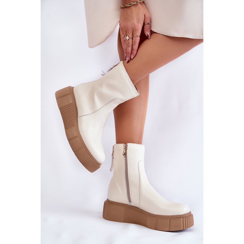 PL5 Women's Leather Boots On The Light Beige Jenefer Platform 2