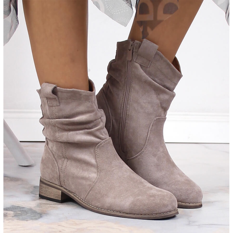 Women's suede, warm cowboy boots, beige Jezzi 2