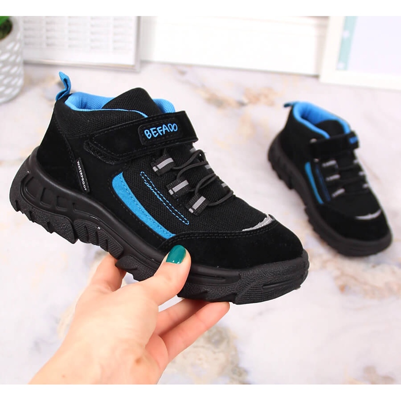 Children's waterproof high trekking shoes black Befado 515X002 black / blue 1 Children's waterproof high trekking shoes black Befado 515X002 black / blue 1
