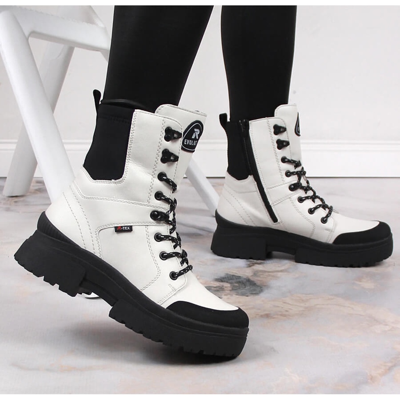 Women's white waterproof leather boots Rieker Revolution W0374-80 black 2