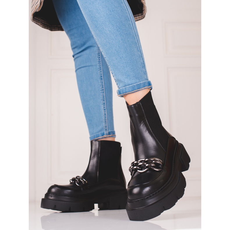 Women's leather Chelsea boots on the Shelovet platform black 2