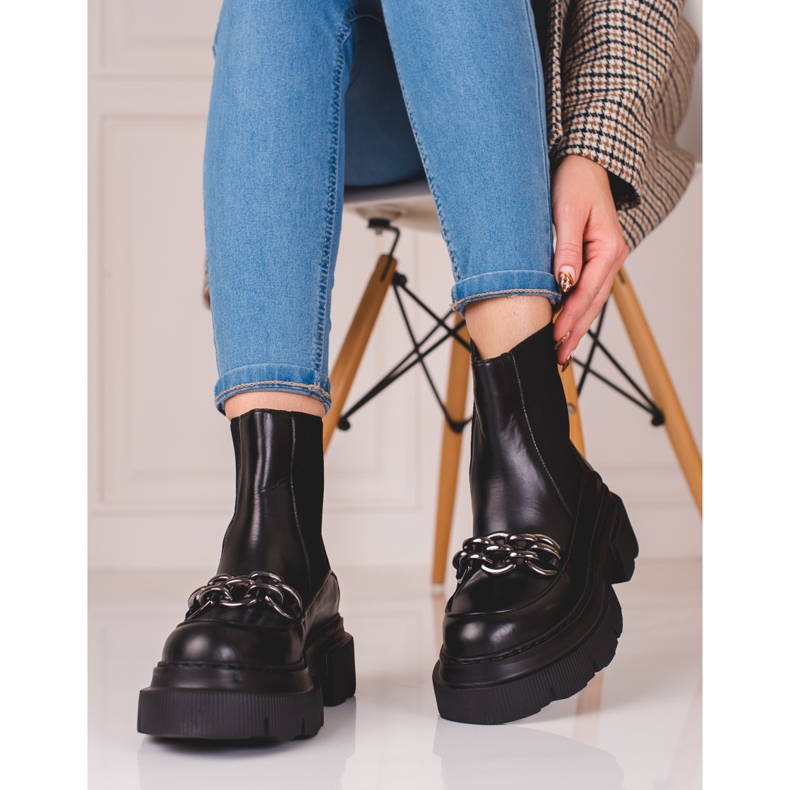 Women's leather Chelsea boots on the Shelovet platform black 1