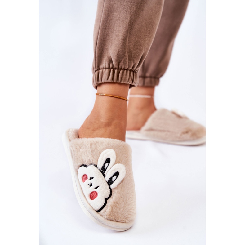 BM Women's Fur Slippers With Rabbit Beige Trisha 2