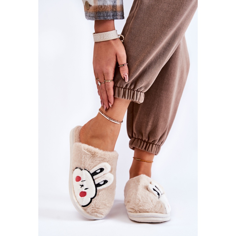 BM Women's Fur Slippers With Rabbit Beige Trisha 1