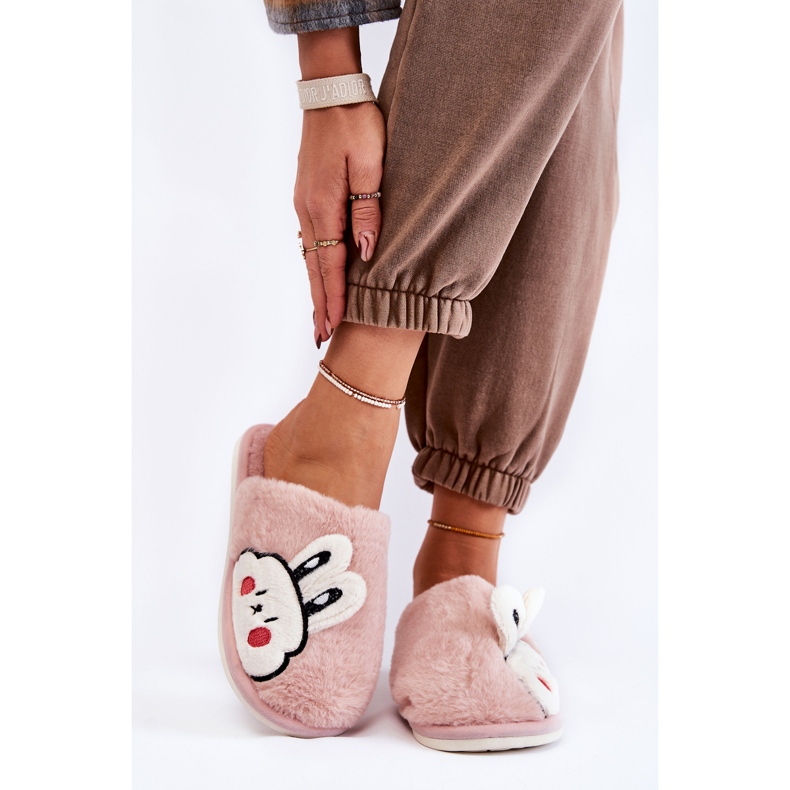 BM Women's Fur Slippers With Rabbit Pink Trisha 1