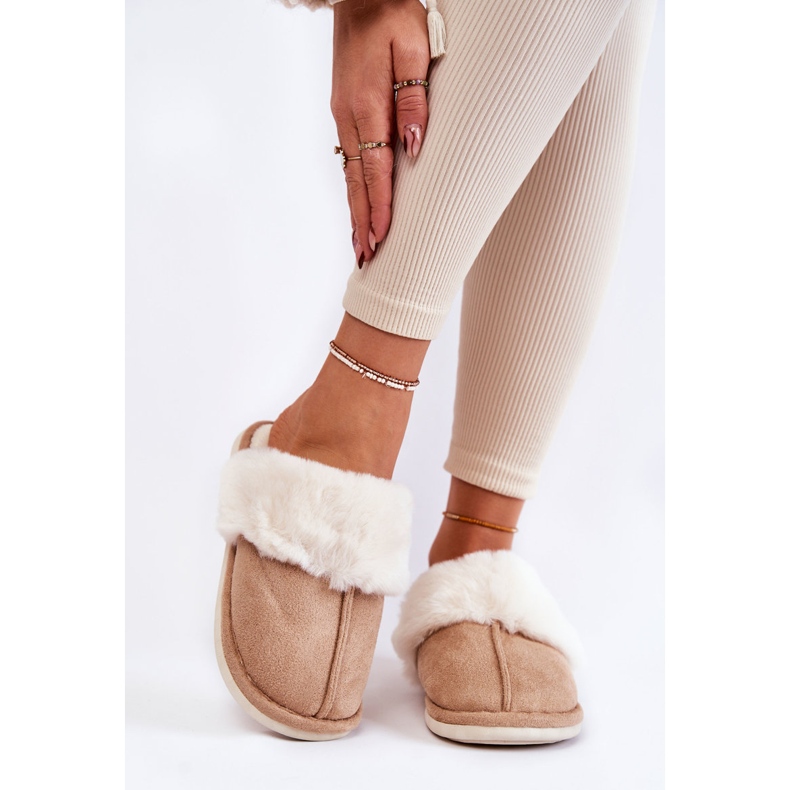 BM Women's Smooth Slippers With Fur Beige Morisea brown 1