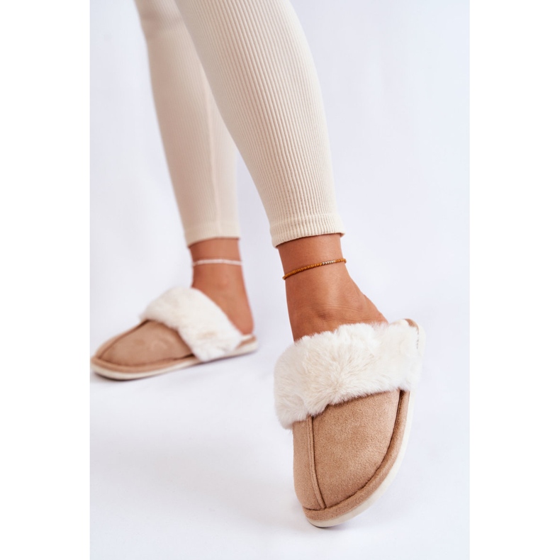 BM Women's Smooth Slippers With Fur Beige Morisea brown 2