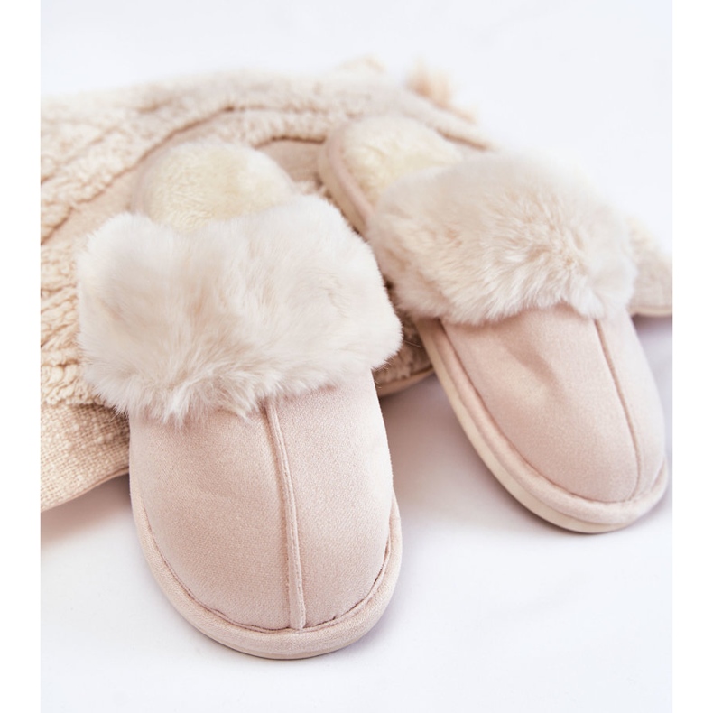 BM Women's Smooth Slippers With Fur Light Beige Morisea 1