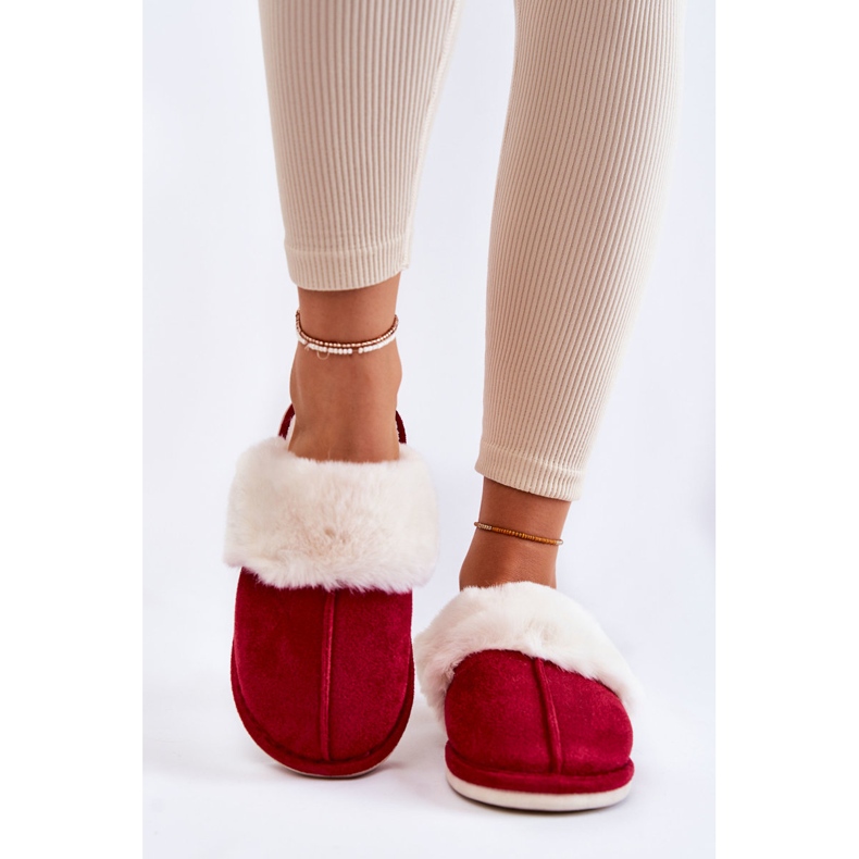 Women's Smooth Slippers With Fur Red Morisea 1