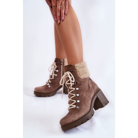 Women's Suede Lace-up Boots On A Heel Brown Fenya 2
