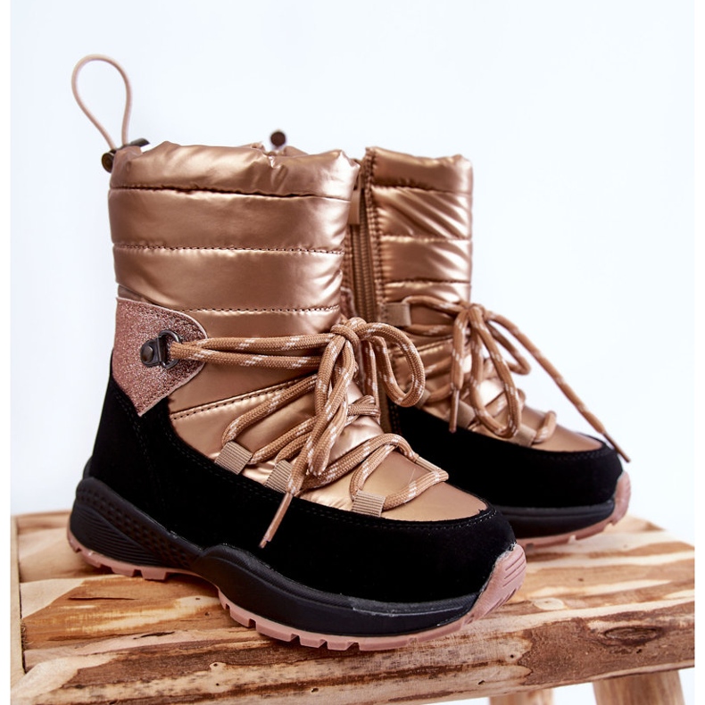 PE1 Children's Gold Leena Warm Snow Boots With Zipper golden 1