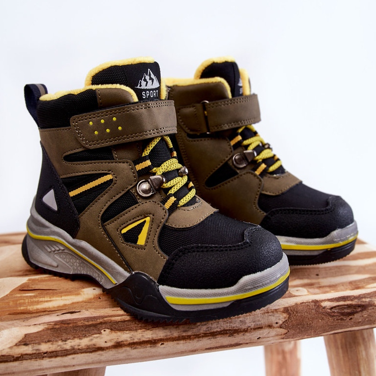 PE1 Children's Booties Trappers Warmed With Wool Khaki Marco black green yellow 1