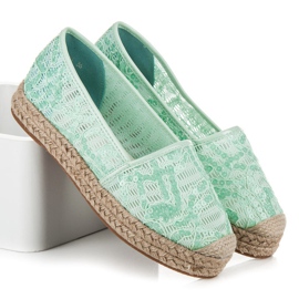 Vices Lace espadrilles with sequins green 1