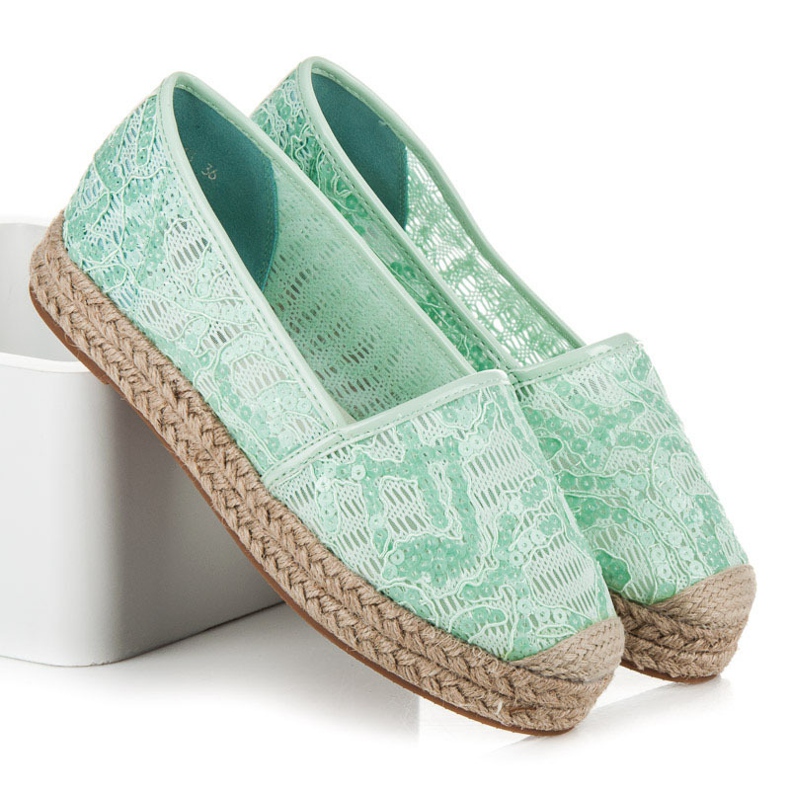 Vices Lace espadrilles with sequins green 1