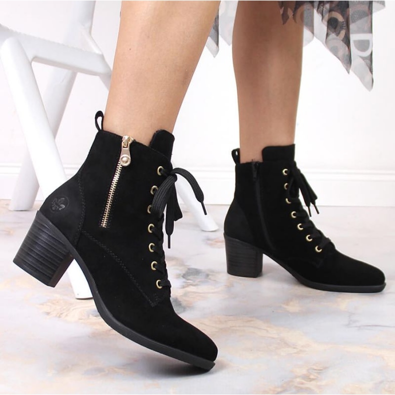 Leather suede boots on the post insulated Rieker W RKR564 black 2
