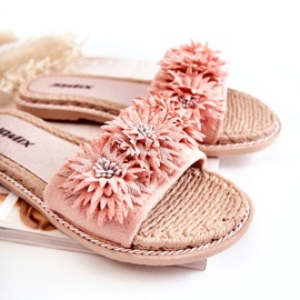 WJ1 Women's Slippers With Fabric Flowers Pink Susana 1