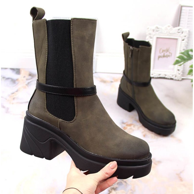 Chelsea boots on the post, insulated with suede Jezzi W JEZ382B green 1