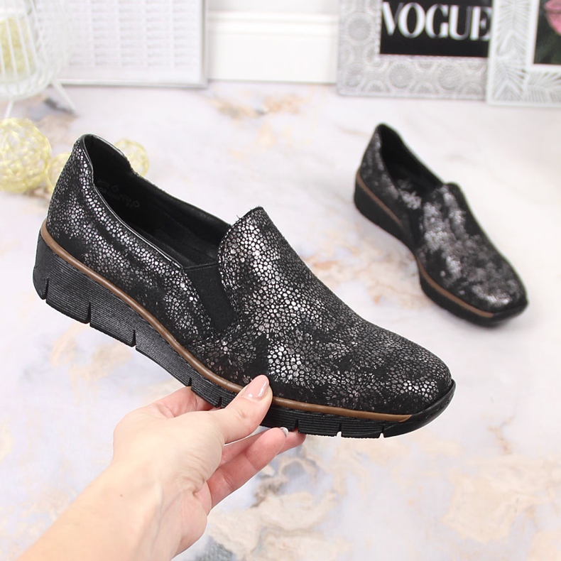 Comfortable slip-on shoes with elastic bands Rieker W RKR166B black 2