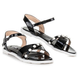 Vices Flat Sandals With Pearls black 1