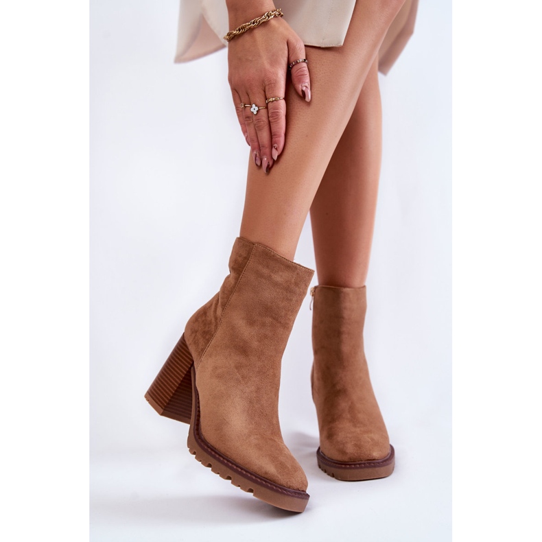 Women's Suede Boots On A Heel With A Zipper Camel Odette beige 1