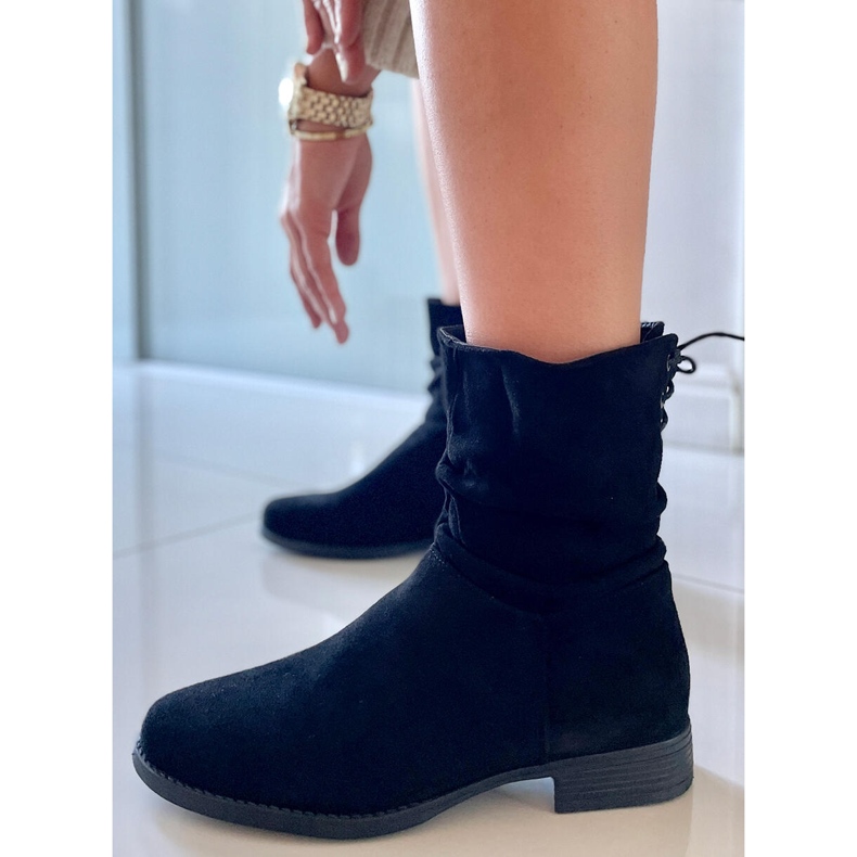 PA1 Theda Black suede flat boots 1
