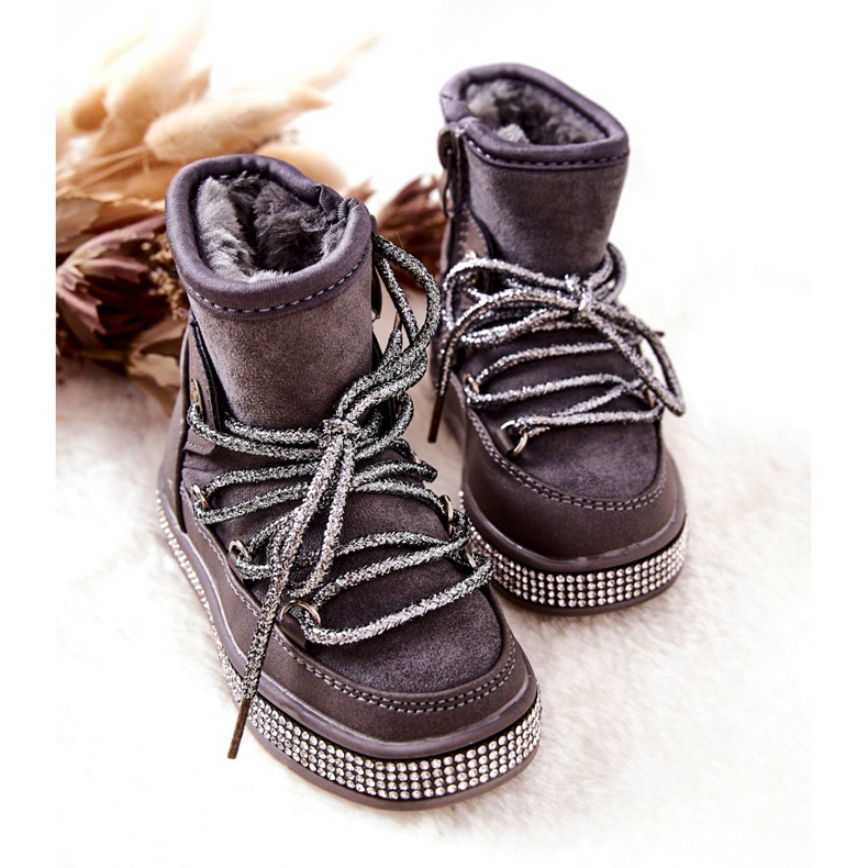Children's snow boots with gray zircons grey 1 Children's snow boots with gray zircons grey 1