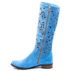 Olivier Women's openwork boots Blue flowers 1