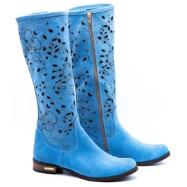 Olivier Women's openwork boots Blue flowers 2