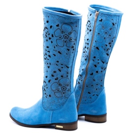 Olivier Women's openwork boots Blue flowers 4