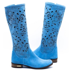 Olivier Women's openwork boots Blue flowers 3