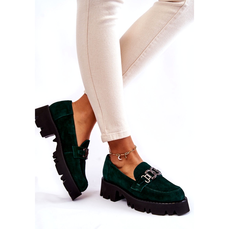 Women's suede shoes with decoration Laura Messi 2489 green 1