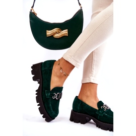 Women's suede shoes with decoration Laura Messi 2489 green 2