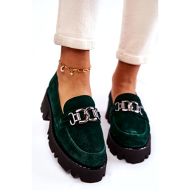 Women's suede shoes with decoration Laura Messi 2489 green 3