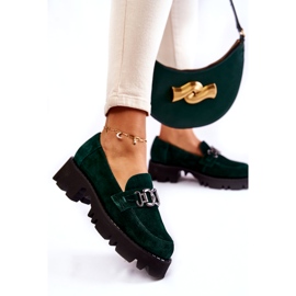 Women's suede shoes with decoration Laura Messi 2489 green 4