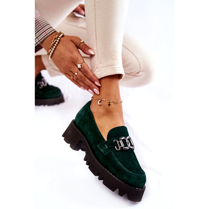 Women's suede shoes with decoration Laura Messi 2489 green 6